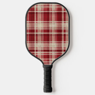 Red Cream Plaid Stripes Pickleball Paddle