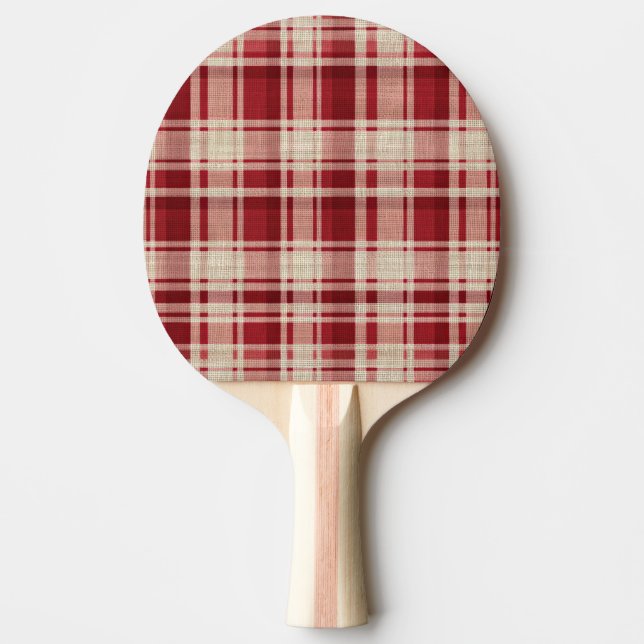 Red Cream Plaid Stripes Ping Pong Paddle (Front)