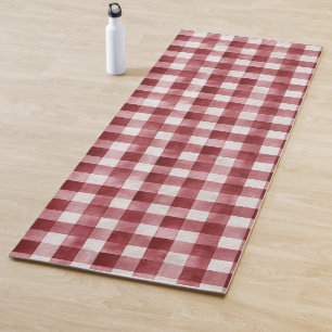 Red Cream Plaid Stripes Yoga Mat