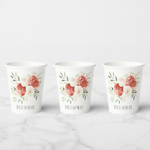 Red Cream Roses Floral Love Bridal Shower Paper Cups