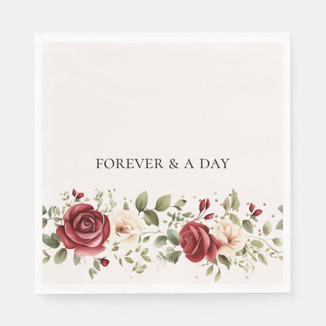 Red Cream Roses Gold Wedding Napkin (Front)