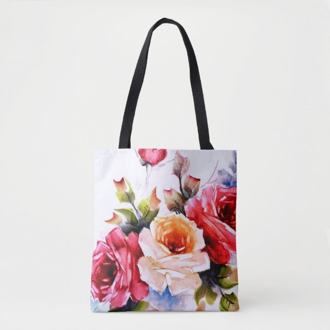 Red & Cream Roses Tote Bag (Front)