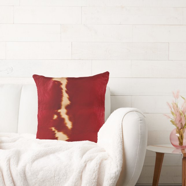 Red Cream Southwest Cowhide Throw Pillow (Couch)