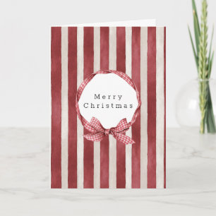 Red Cream Stripes Bow Christmas Card