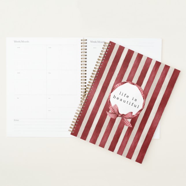 Red Cream Stripes Bow Planner (Display)