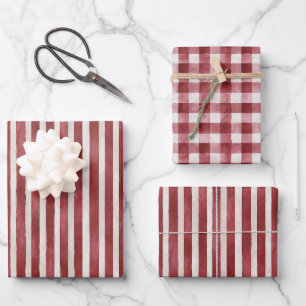Red Cream Stripes Christmas Wrapping Paper Sheet