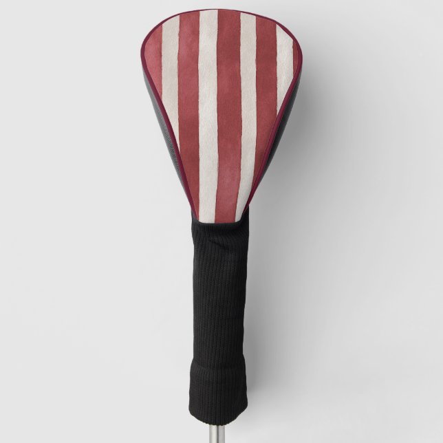 Red Cream Stripes Golf Head Cover (Front)