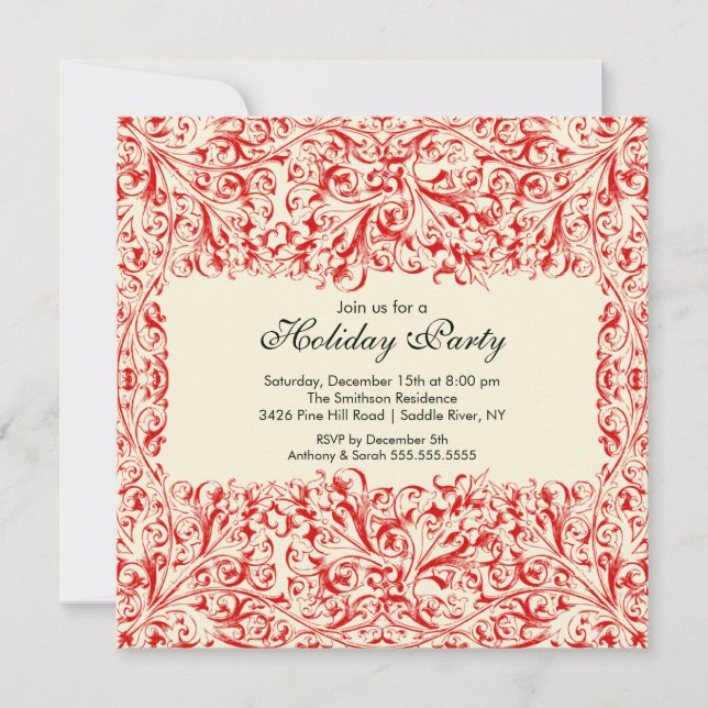 Red & Cream Vintage Holiday Party Invitation (Front)