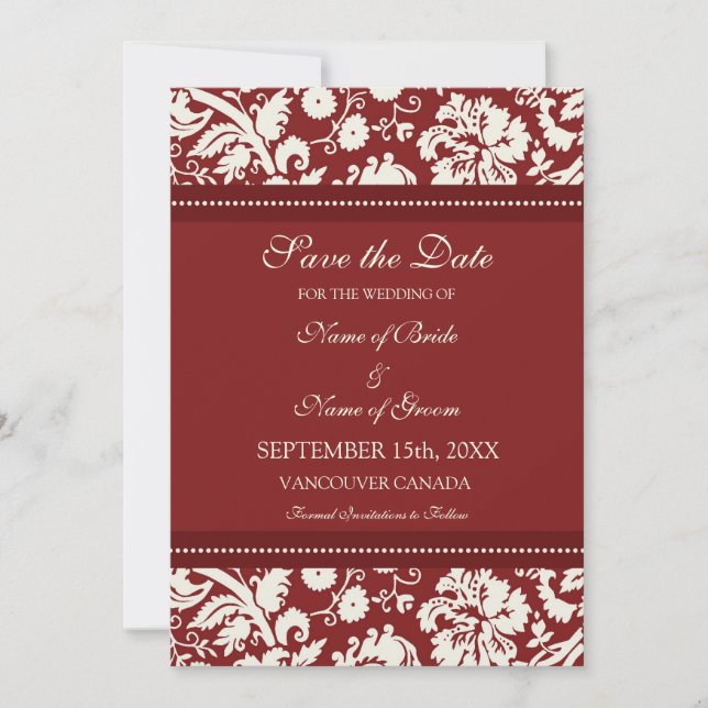 Red Cream Wedding Save the Date Card (Front)