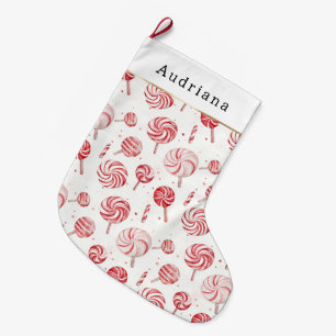 Red Cream White Peppermint Candy Christmas Large Christmas Stocking