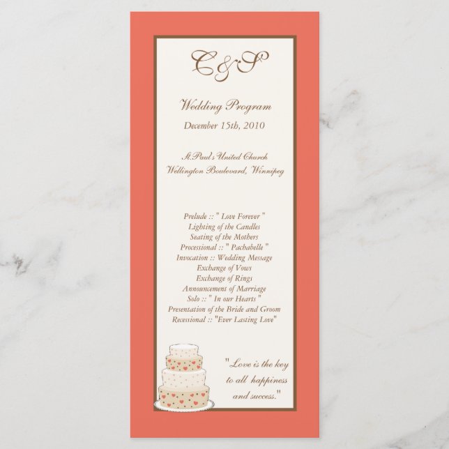 Red/Creme Wedding Cake Programs (Front)