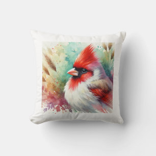 Red crested cardinal 060824AREF107 - Watercolor Throw Pillow