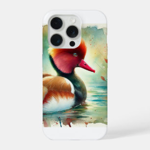 Red Crested Pochard 010824AREF149 - Watercolor iPhone 15 Pro Case