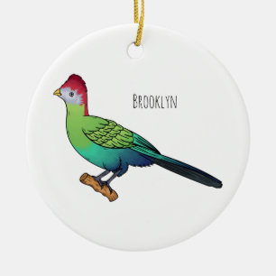 Red-crested turaco bird cartoon illustration  ceramic ornament