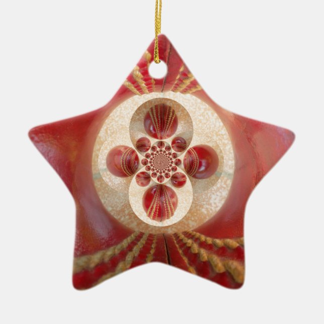 Red Cricket Balls Abstract Art Print Design Ceramic Ornament (Front)