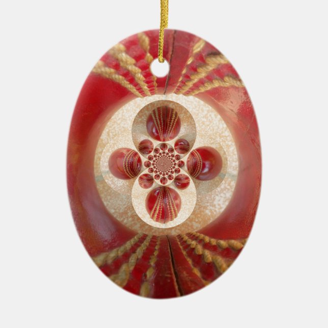 Red Cricket Balls Abstract Art Print Design Ceramic Ornament (Front)