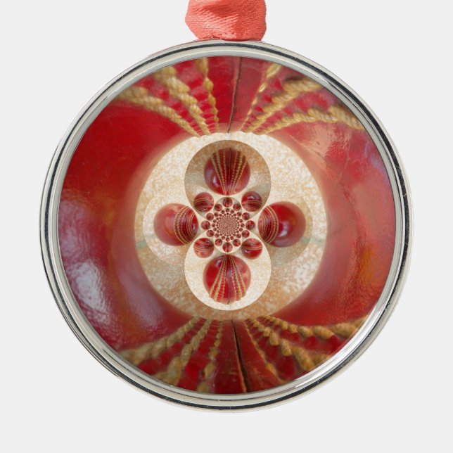 Red Cricket Balls Abstract Art Print Design Metal Ornament (Front)