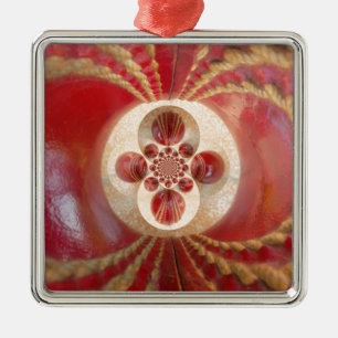 Red Cricket Balls Abstract Art Print Design Metal Ornament