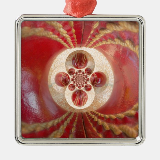 Red Cricket Balls Abstract Art Print Design Metal Ornament (Front)