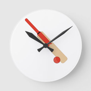 Red Cricket Bat and Ball Wall Clock