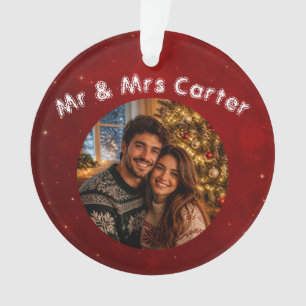 Red Crimson 1st Christmas Together Couple Photo Ornament