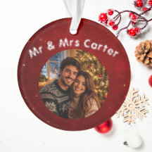 Red Crimson 1st Christmas Together Couple Photo