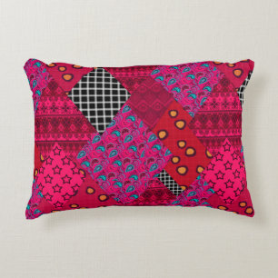 Red  Crimson  Colourful patchwork   Accent Pillow