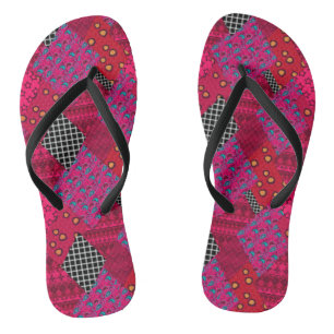 Red  Crimson  Colourful patchwork   Flip Flops