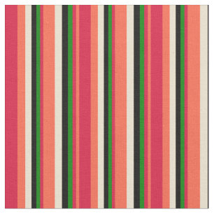 Red, Crimson, Green, Black & Beige Pattern Fabric