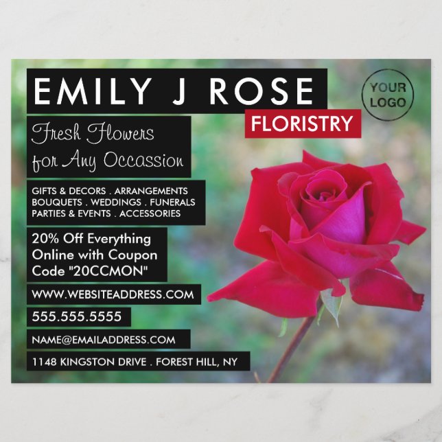 Red Crimson Rose, Floristry Advertising Flyer (Front)