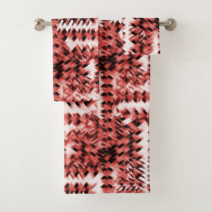 Red crisscross stripes with gradient or polished   bath towel set
