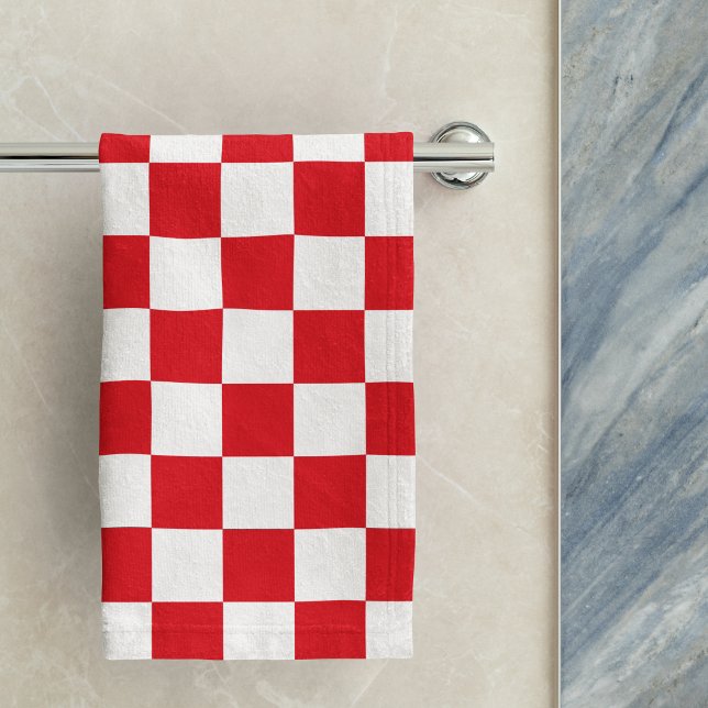 Red Croatian Chequerboard Geometric Pattern Hand Towel (Creator Uploaded)