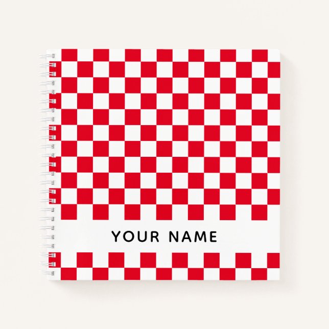 Red Croatian Geometric Checkers With Name Notebook (Front)
