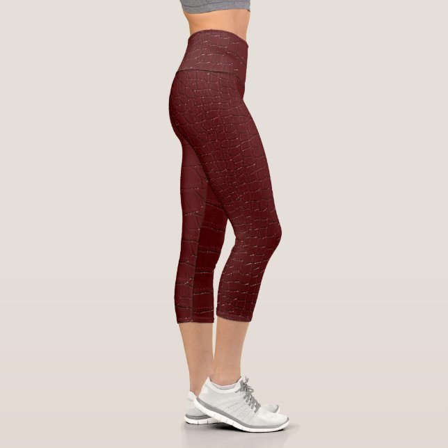Red Crocodile Skin Print Varnished Capri Leggings (Right)