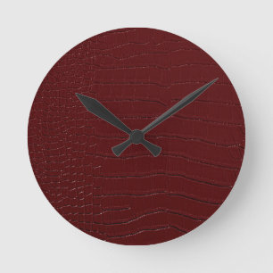 Red Crocodile Skin Print Varnished Round Clock