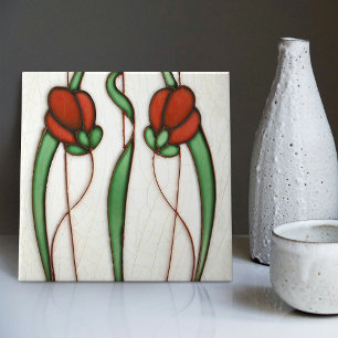 Red Crocus Wall Decor Art Nouveau Art Deco Tile