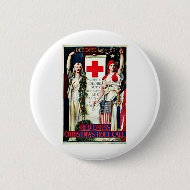 Red Cross Christmas 2 Inch Round Button (Front)
