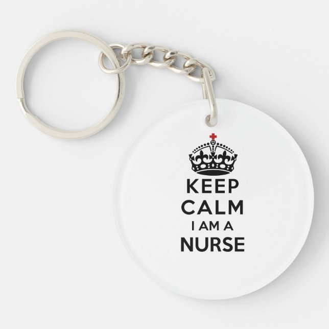 red cross crown Keep Calm I am a Nurse Keychain (Front)