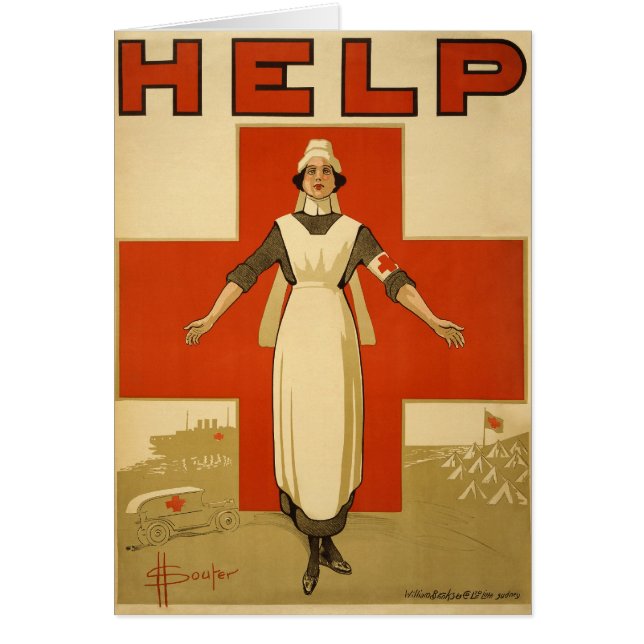 Red Cross Field Nurse Poster Reading HELP (Front)