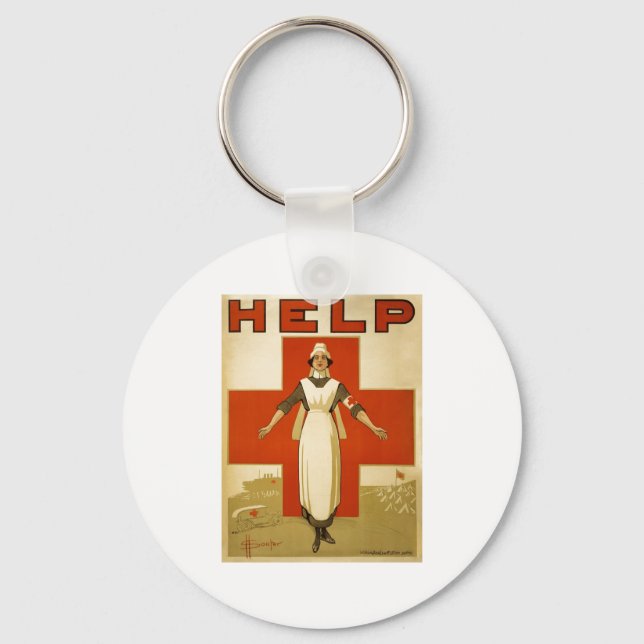 Red Cross Nurse Help Advertisement World War 2 Keychain (Front)