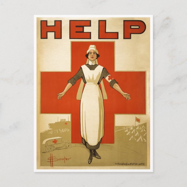 Red Cross Nurse Help Advertisement World War 2 Postcard (Front)