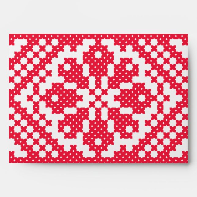 Red cross-stitch Russian Pattern Envelope (Front)