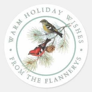 Red Crossbill Bird Pine Holiday Personalized  Classic Round Sticker