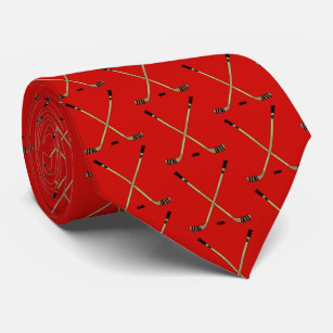 Red Crossed Hockey Sticks and Puck Tie