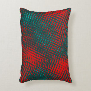 Red crossed scratches on charred cyan or grey sky accent pillow