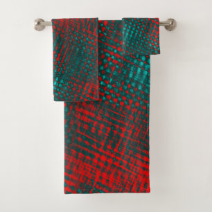Red crossed scratches on charred cyan or grey sky bath towel set