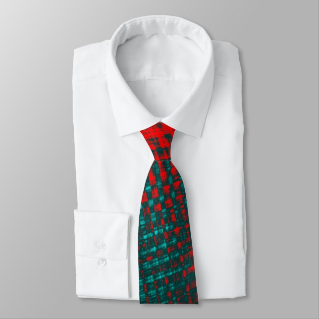 Red crossed scratches over charred sky or cyanish tie (Tied)