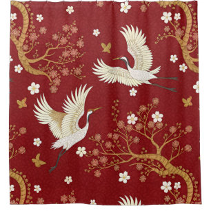 Red Crown Crane Sakura Pattern (1)