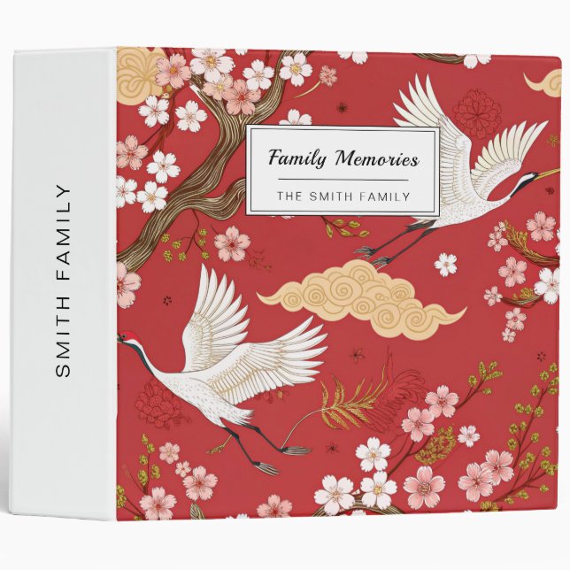 Red Crown Crane Sakura Pattern (2)  Binder (Front/Spine)