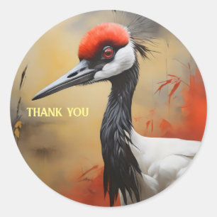 Red Crowned crane close up Classic Round Sticker